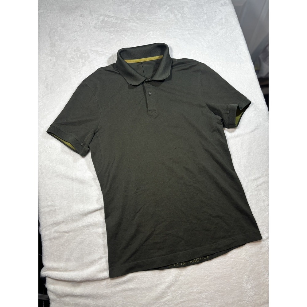 Lululemon Polo Men M Olive Green Evolution Short Sleeve Vented Live In Practice